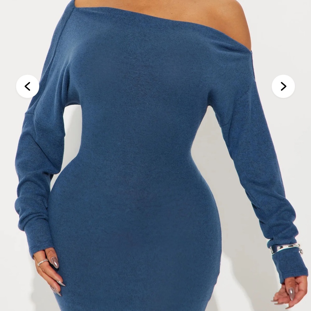 Fashion Nova Blue Off-Shoulder Maxi Dress